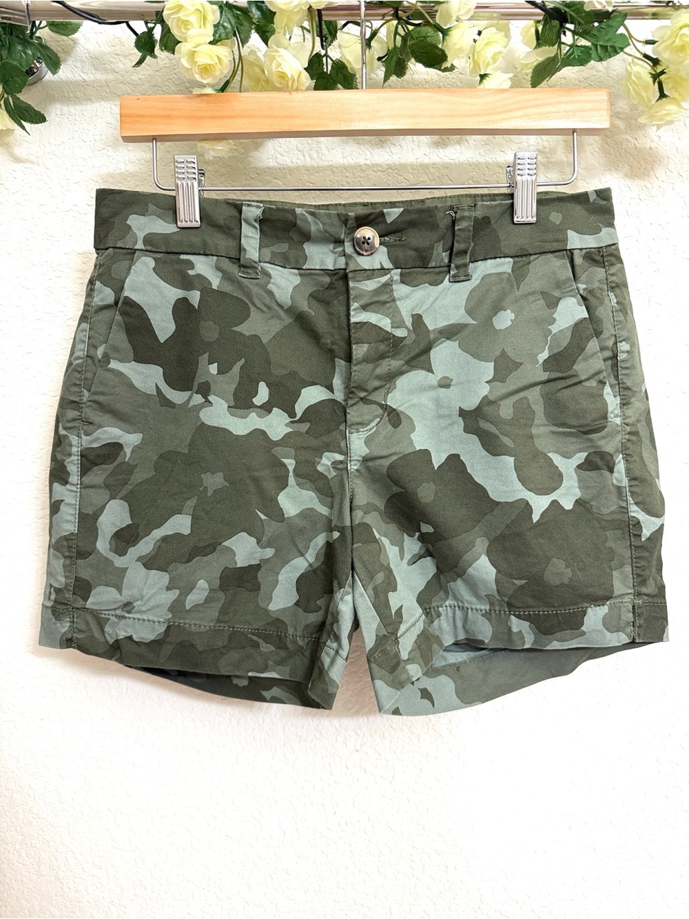 Old Navy • Olive and Mint Green Camouflage Army Military Pocketed Casual Shorts